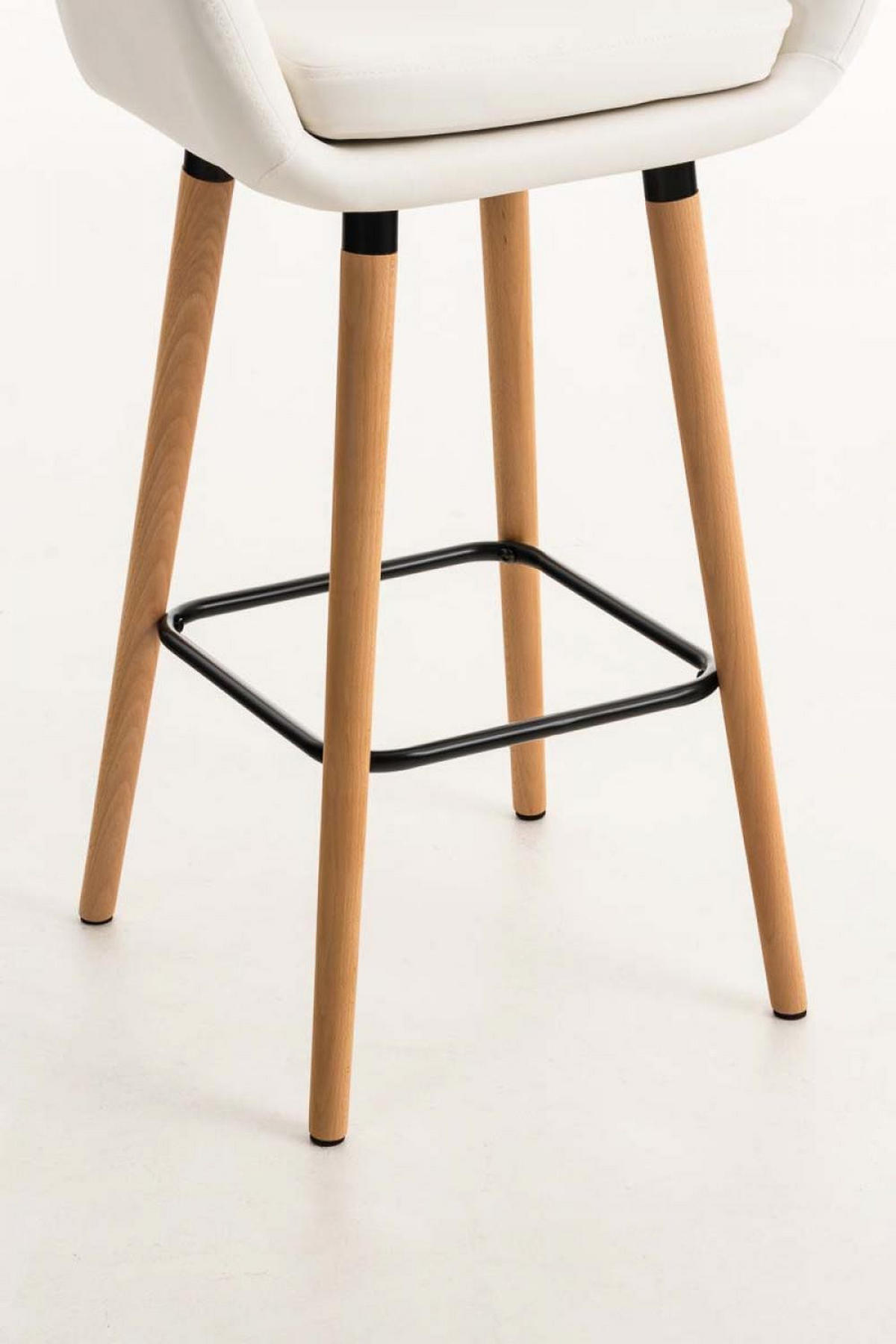 BARHOCKER Lederlook weiß - Eukalyptusholzfarben/Weiß, Holz/Textil (55/99/46cm) - CLP