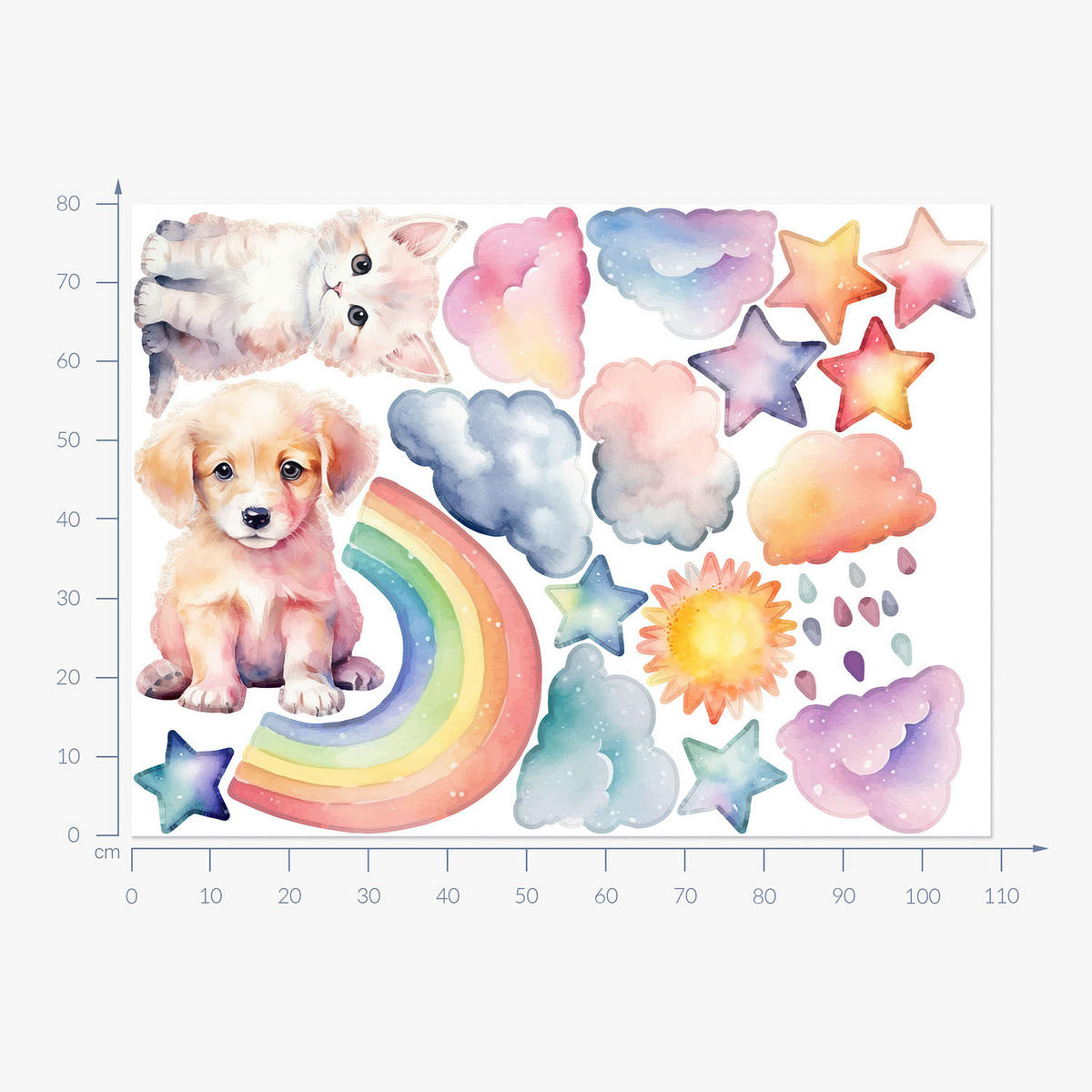 WANDAUFKLEBER 80x109cm - Tiere Himmel Regenbogen - Multicolor, Kunststoff (80/109/0.1cm) - Wallfluent