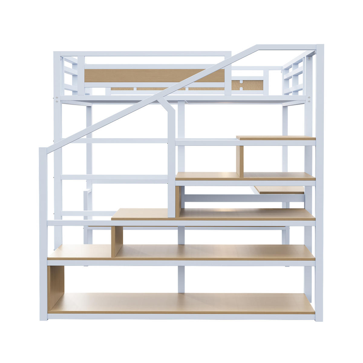 HOCHBETT 140/200 cm Weiß Metall mit Regalen und Tisch aus MDF - Weiß, Metall (140/200cm) - OKWISH