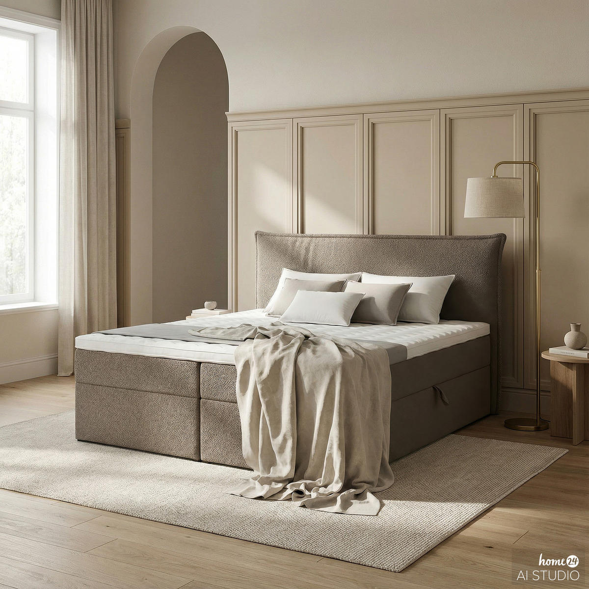 BOXBETT mit Stauraum - Bouclé - Grau, Holzwerkstoff/Textil (200/200cm) - home24