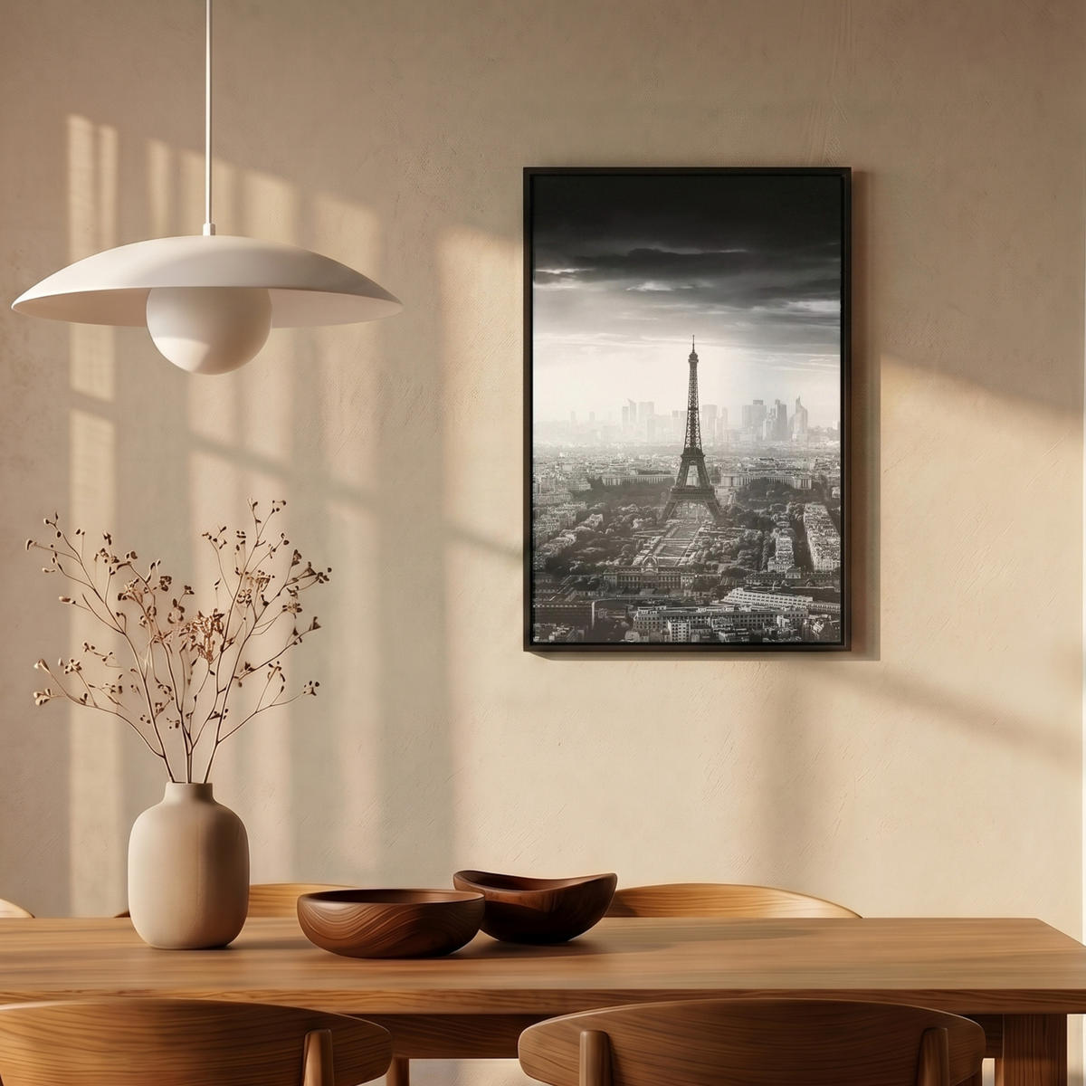 LEINWAND Bilder mit Rahmen - Paris - Skyline - Eiffelturm - Stadt - Wolken - 40x60 - Dunkelgrau, Textil (40/60cm) - MuchoWow