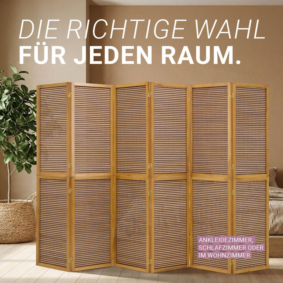 PARAVENT 6-tlg. 264/175 cm Braun Bambusstreben - Braun, Holz (264/175/2cm) - Homestyle4u