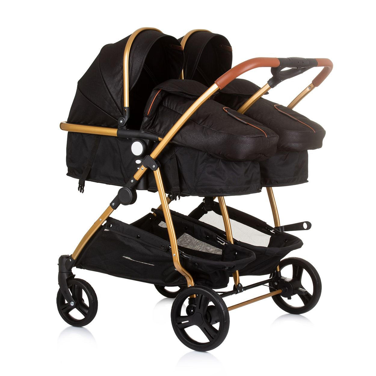 GESCHWISTERKINDERWAGEN Duo Smart schwarz klappbar, umbaubar, verstellbar, Fußsack - Schwarz, Metall (80/75/104cm) - Chipolino