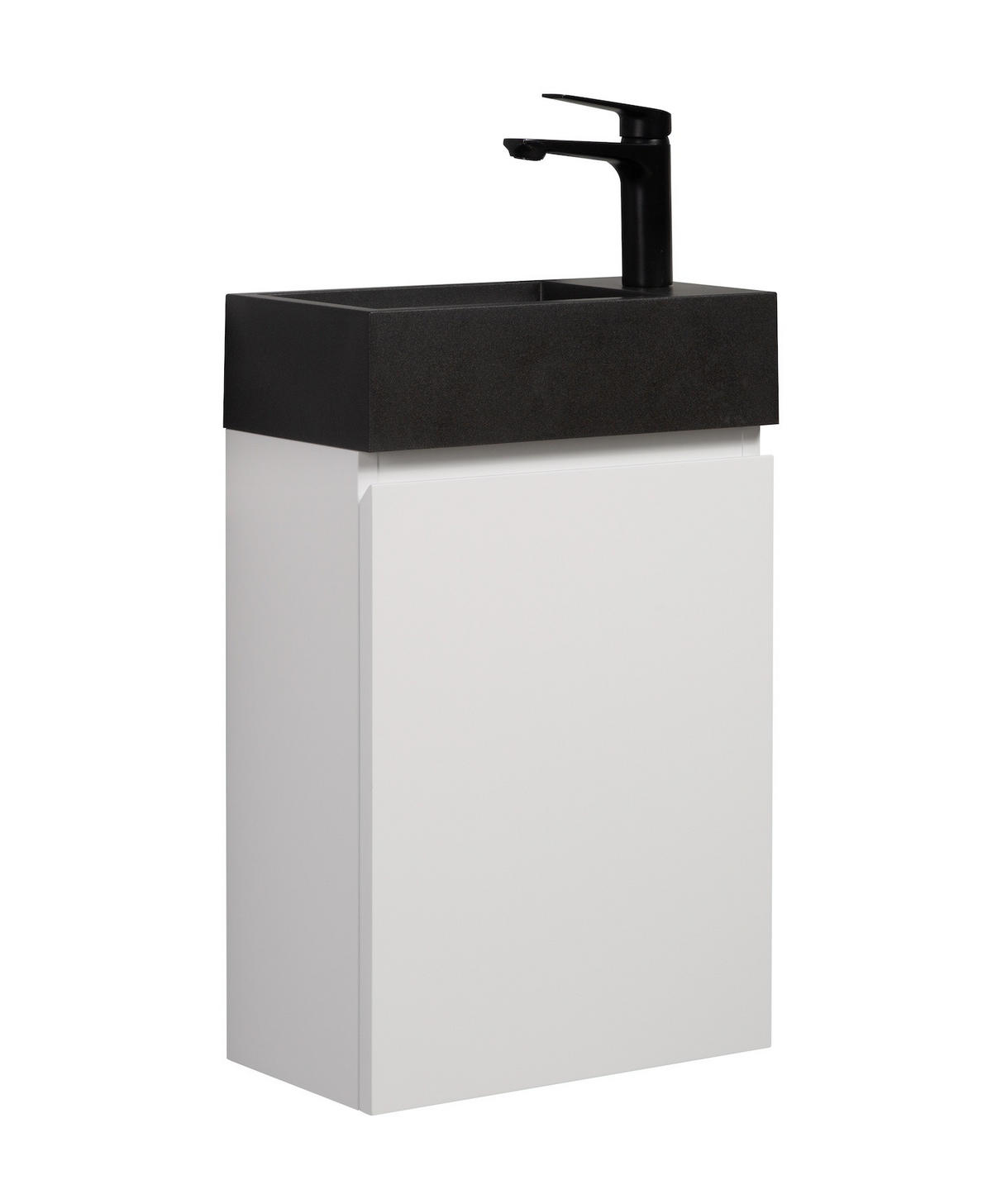 GÄSTE-WC-MÖBELSET Angela 2 Teile Weiß Matt - Schwarze Waschbecken - 40 x 22 x 64 cm - Weiß, Holz (40/52/22cm) - Badplaats