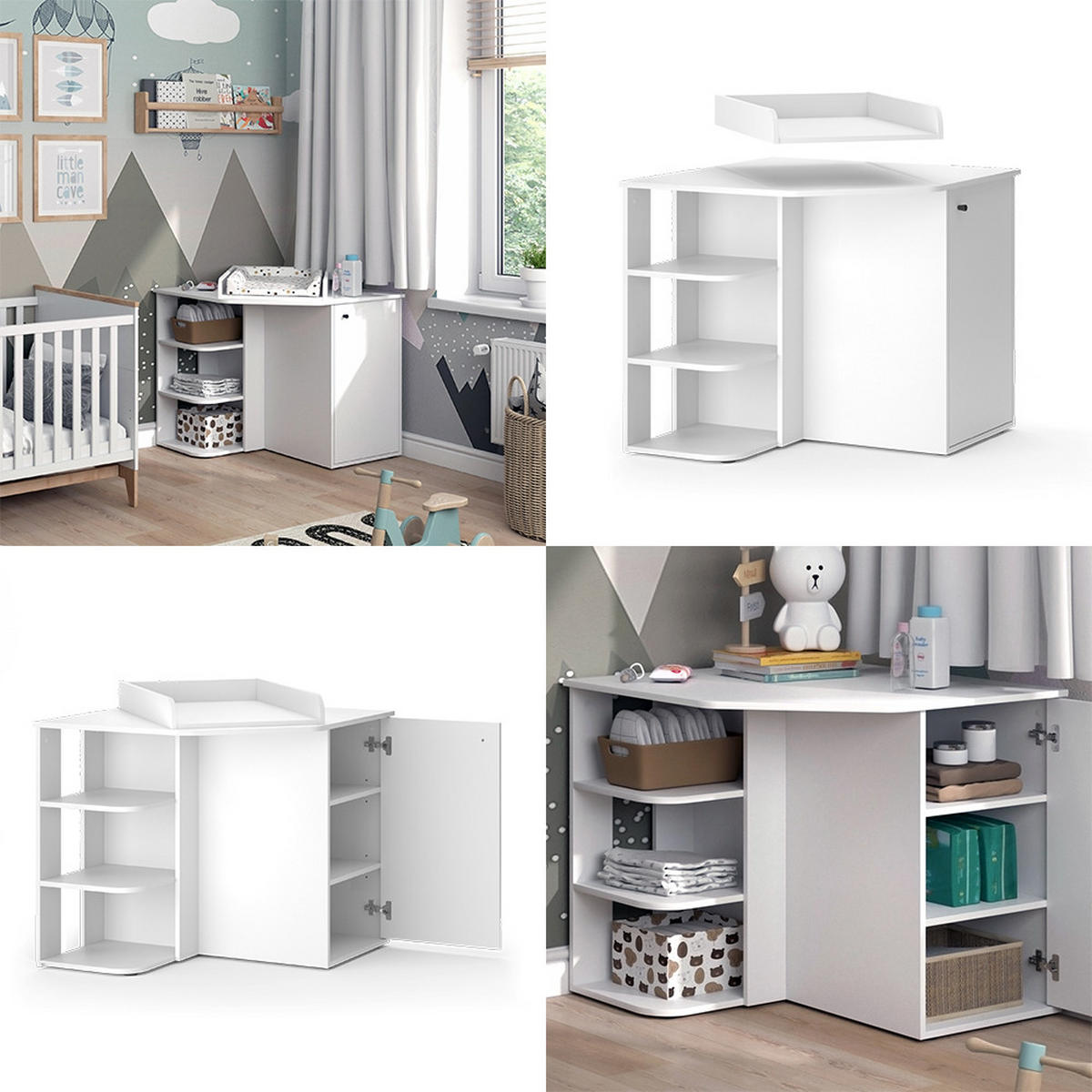 WICKELKOMMODE Kristian Weiß 85 x 77.3 cm mit Tür und offenen Fächern - Weiß, Holzwerkstoff (85/77.3/85cm) - Vicco