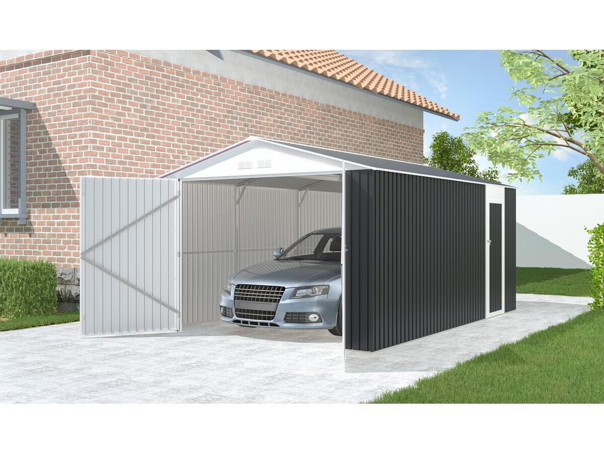 METALL-GARAGE PVC houston - Grau, Metall (70/310/470cm) - Habitat Garten