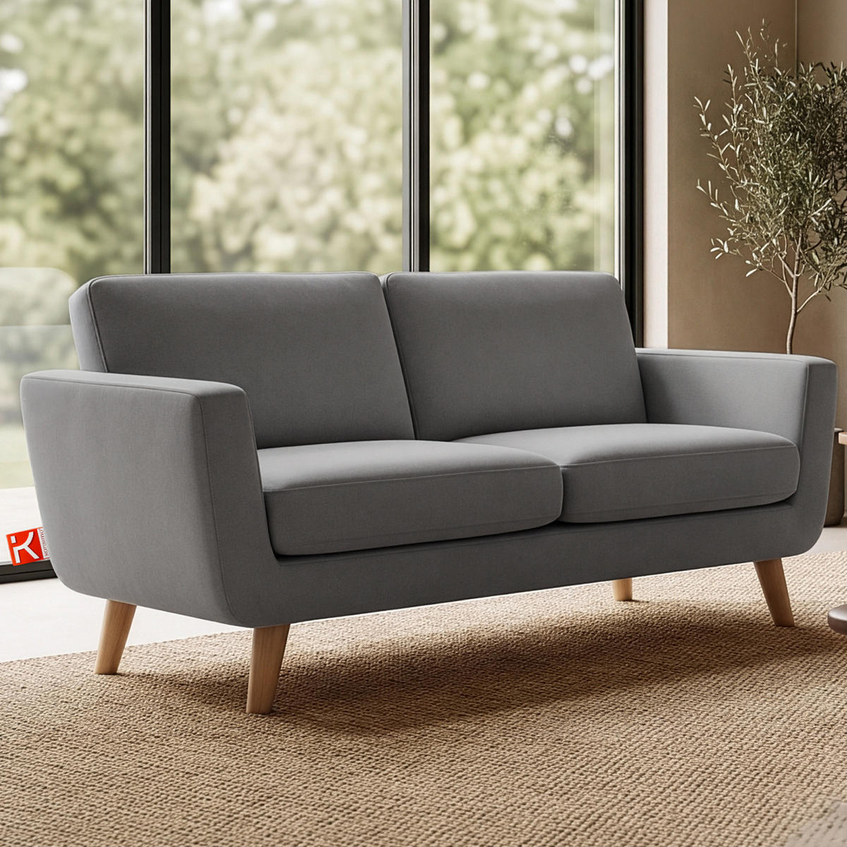 2-SITZER-SOFA TAGIO mit Armlehnen, grau - Braun/Grau, Buchenholz/Textil (153/80/84cm) - KONSIMO®