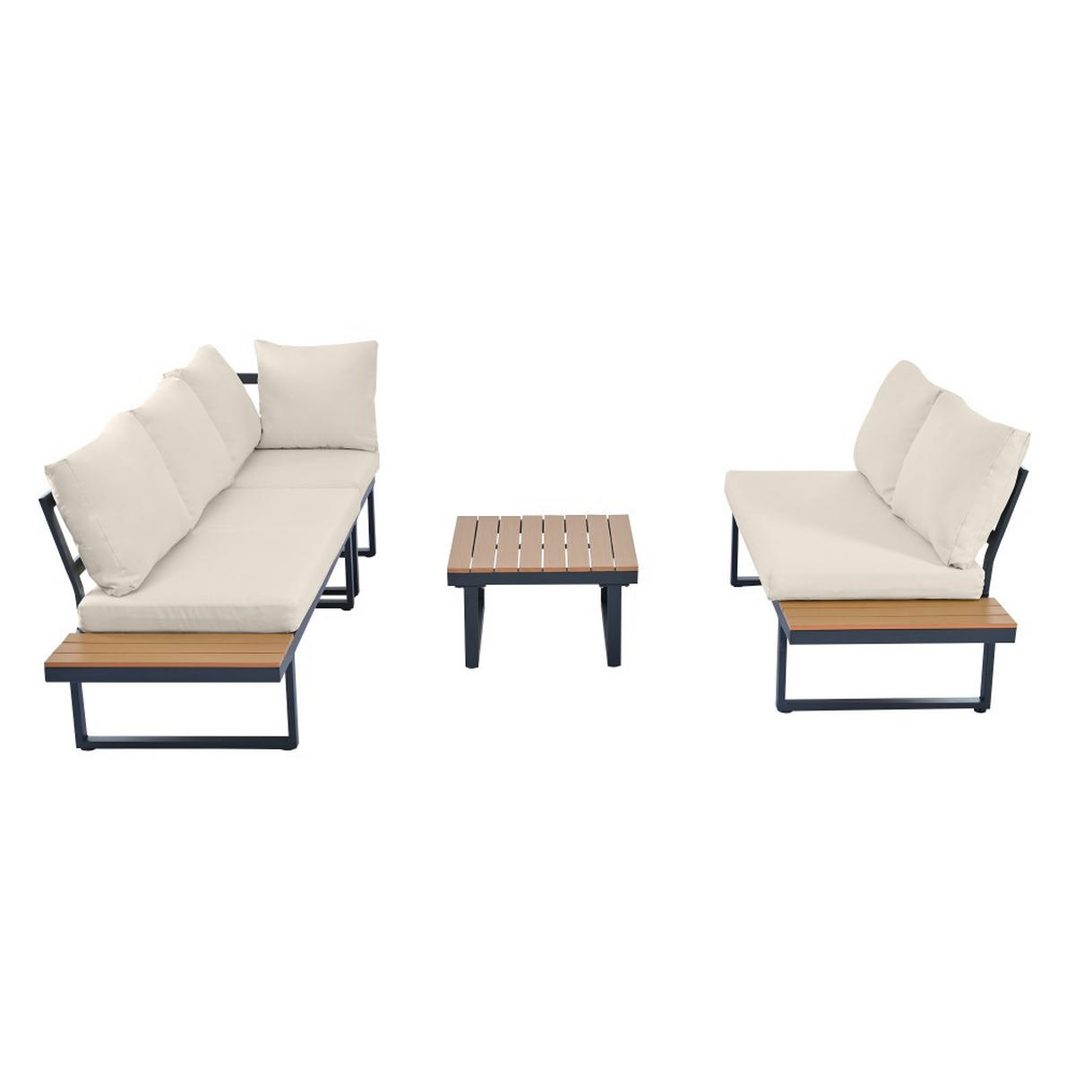 LOUNGEGARNITUR verzinktes Stahlrohr，mit Couchtisch, Beige + Grau - Beige, Textil - KOMHTOM