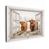 LEINWANDBILD Durchblick - Schottische Highlander - Tiere Wanddeko 90x60 cm - Hellbraun, Textil (90/60cm) - MuchoWow
