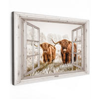 LEINWANDBILD Durchblick - Schottische Highlander - Tiere Wanddeko 90x60 cm - Hellbraun, Textil (90/60cm) - MuchoWow