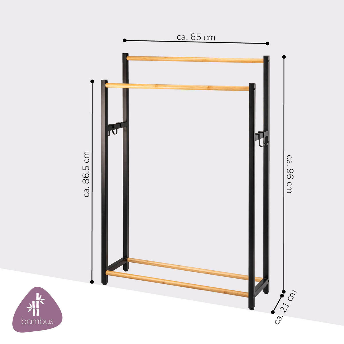 STAND-HANDTUCHHALTER, Metall, schwarz - Schwarz, Metall (65/21/96cm) - eluno