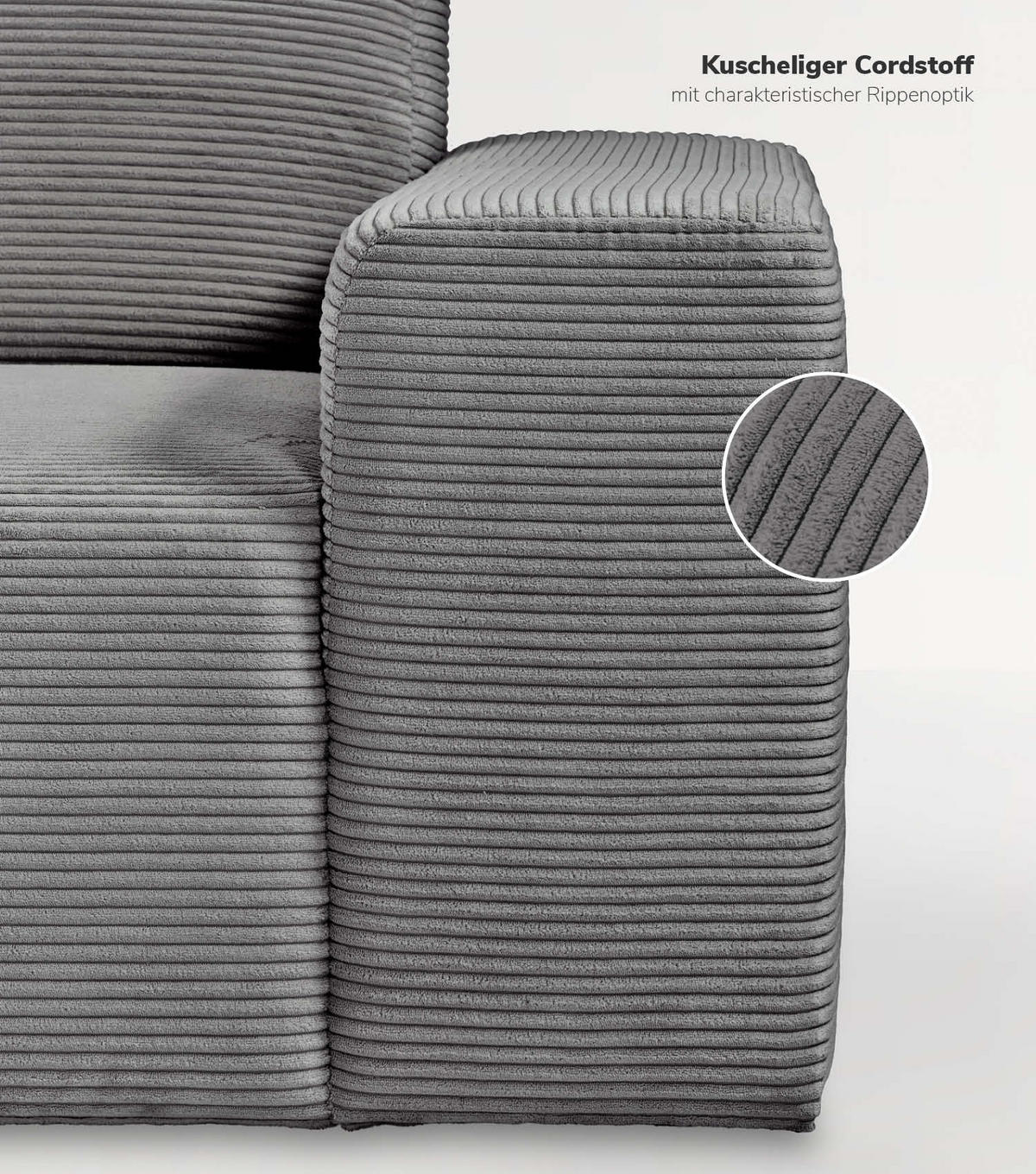 ECKSOFA Die Lässige Recamiere rechts - Anthrazit, Textil (253/188cm) - Mokebo
