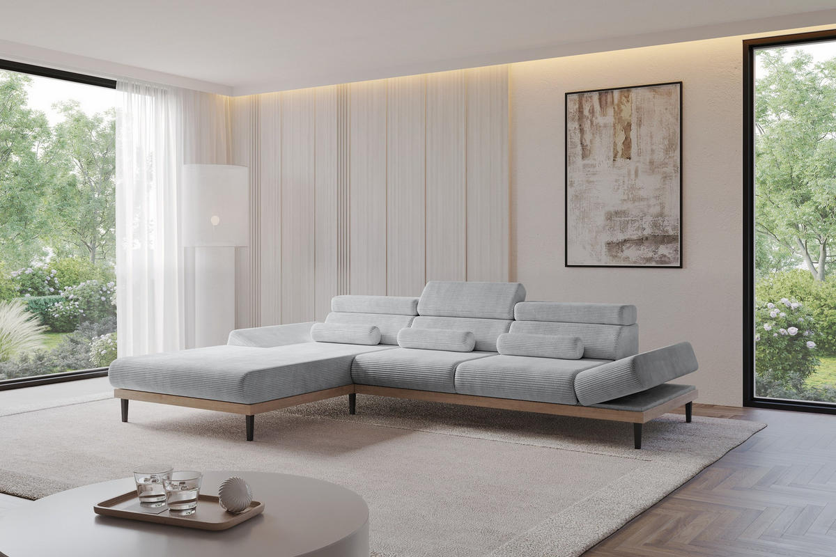 ELEKTRISCHES ECKSOFA Links MONA 316x205x85 Grau Cord - Schieferfarben/Grau, Holzwerkstoff/Textil (316/205cm) - ALTDECOR