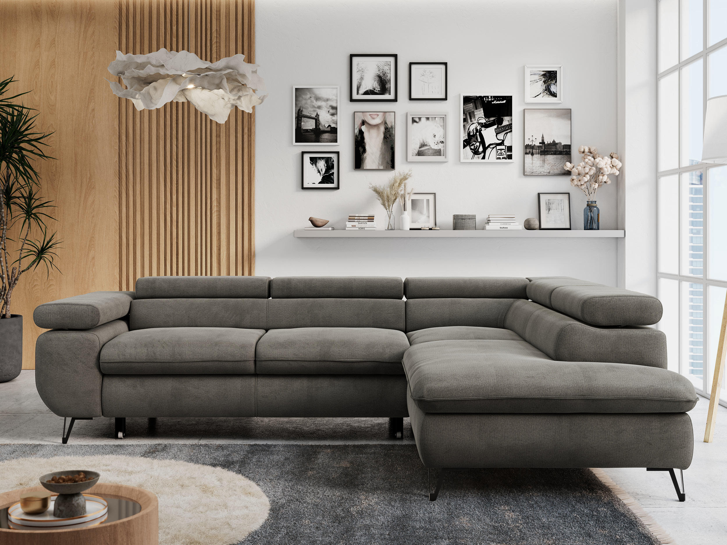 ECKSOFA PETER L Dunkelgrau Velvet - Rechts Seite - Dunkelgrau/Schwarz, Textil/Metall (273/208cm) - MKS