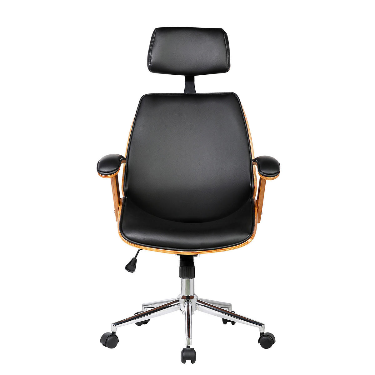 BÜRODREHSTUHL - Kunstleder / Stahl - Walnussfarben/Schwarz, Holzwerkstoff/Kunststoff (66/121/71cm) - home24