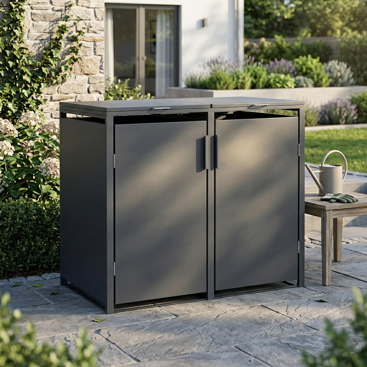 MÜLLTONNENVERKLEIDUNG Dublin - Mülltonnenbox für 2 - , Stahl verzinkt, anthrazit - Grau, Metall (132/116/80cm) - TPFGarden
