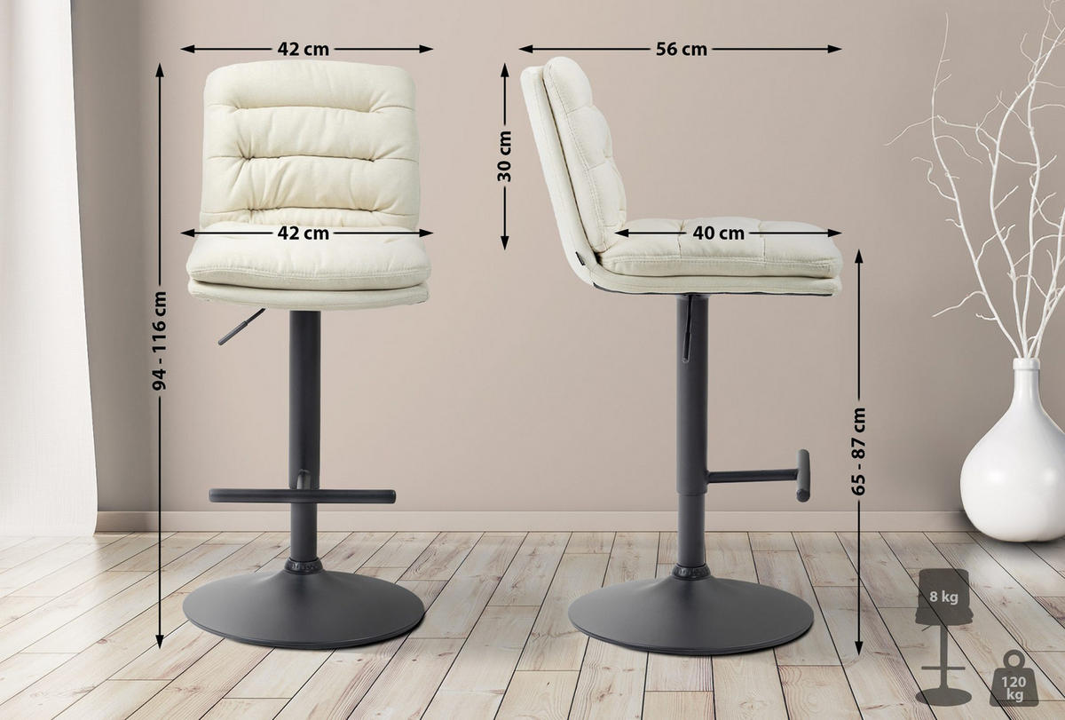 BARHOCKER 2er Set Diamant Stoff schwarz creme - Schwarz/Naturfarben, Textil/Metall (42/116/56cm) - TPFLiving