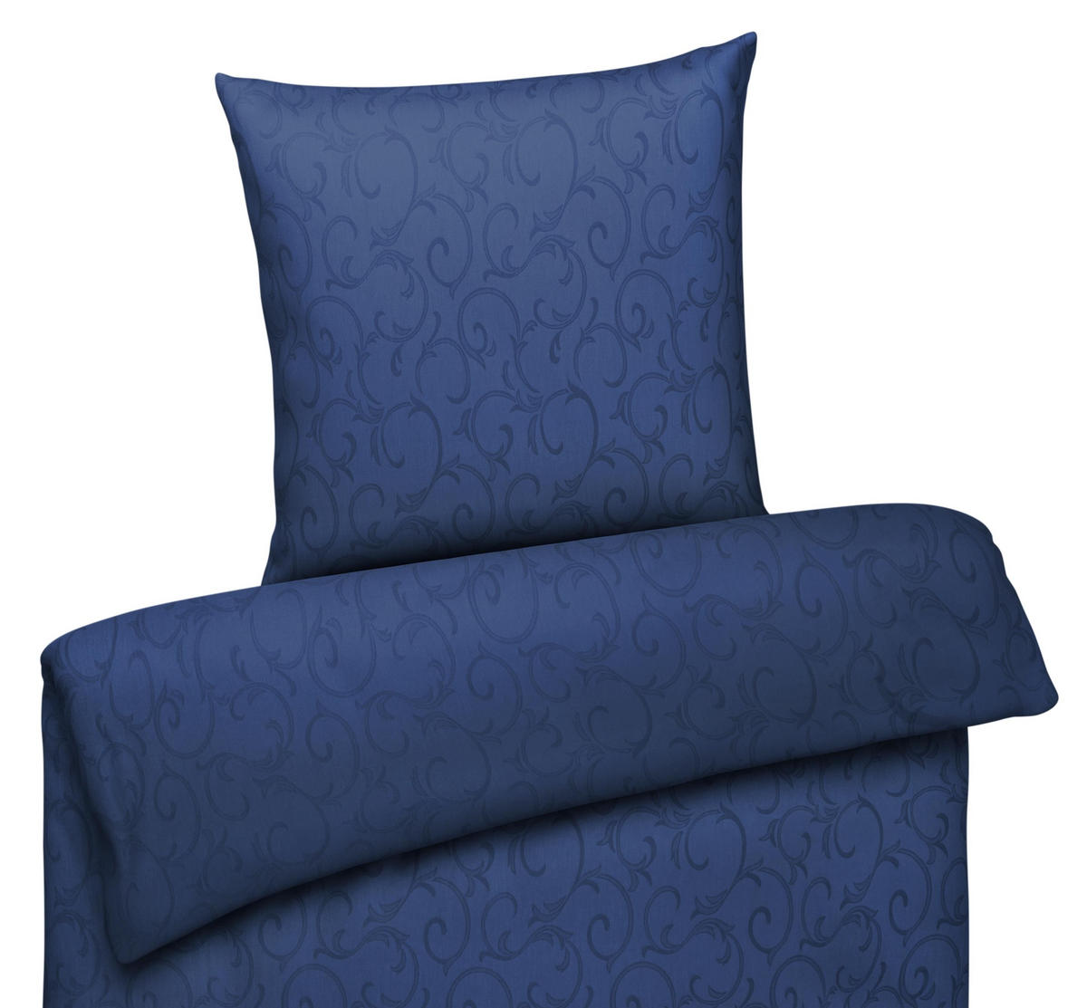 DAMAST-BETTWÄSCHE 155x220 Mako Brokat Bettbezug Ornamente Muster Marine Blau - Made in Germany - Dunkelblau, Textil (155/220cm) - Carpe Sonno