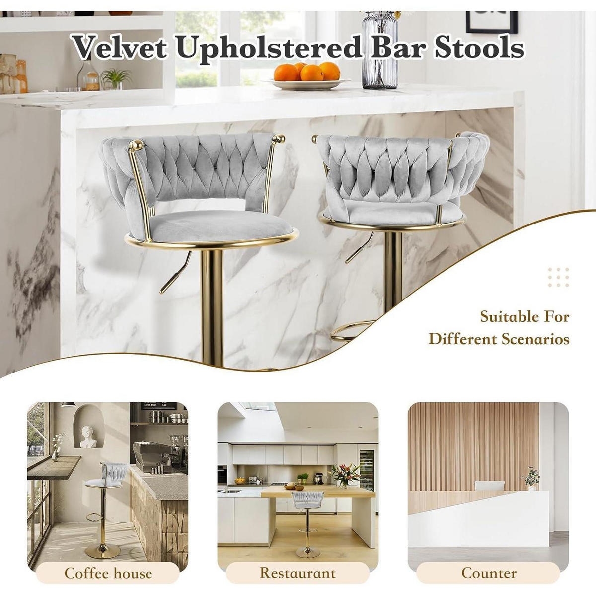 BARHOCKER 4er Set Höhenverstellbar Grau/Gold - Multicolor, Textil (46/100/46cm)
