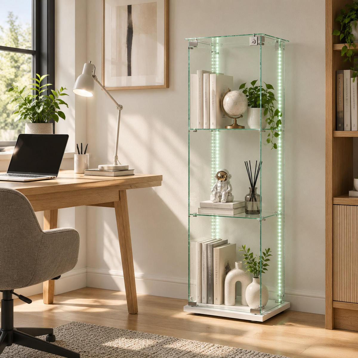 VITRINE mit RGB-Randbeleuchtung, 3-stufig, Weiß - Weiß, Glas (39.8/123.3/35cm) - Joyfair