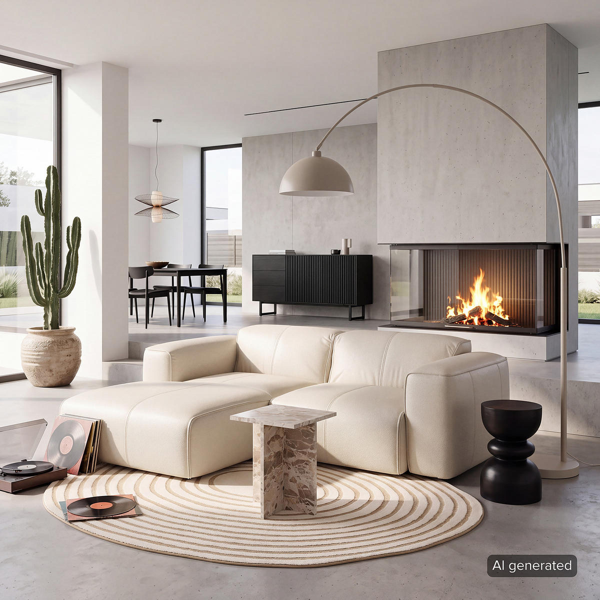 ECKSOFA mit XL-Longchair - Hellgrau/Schwarz, Leder/Kunststoff (260/171cm) - home24