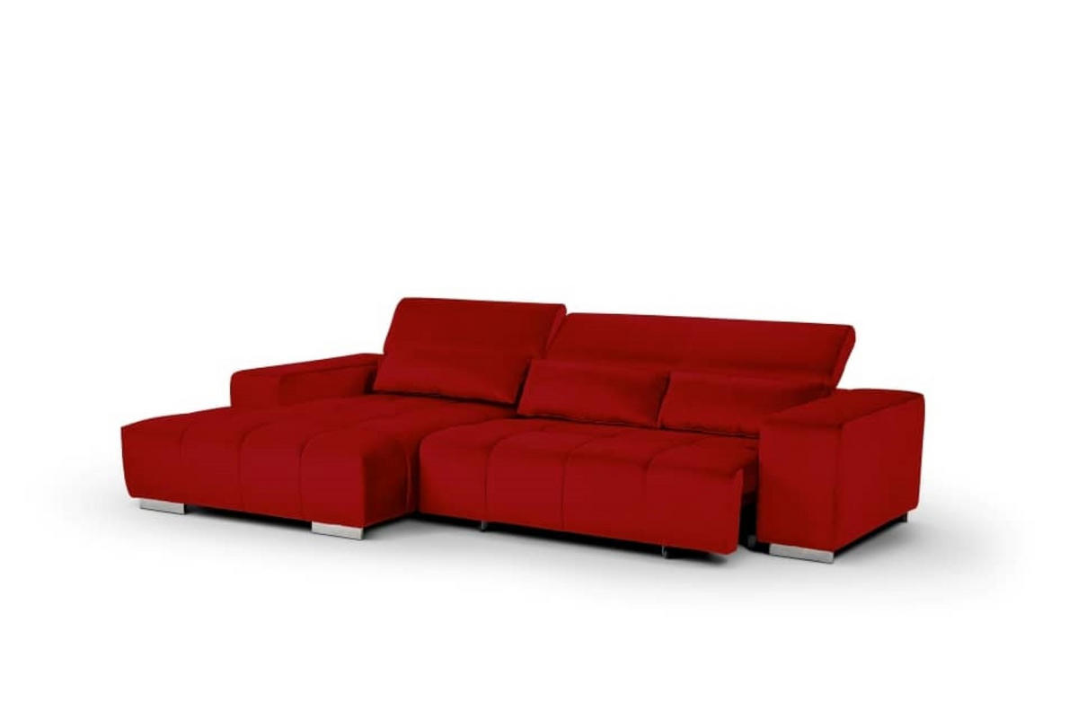 ECKSOFA mit elektrischem Sitzvorschub und verstellbaren Kopflehnen - Chromfarben/Rot, Textil (307/186cm) - Cotta