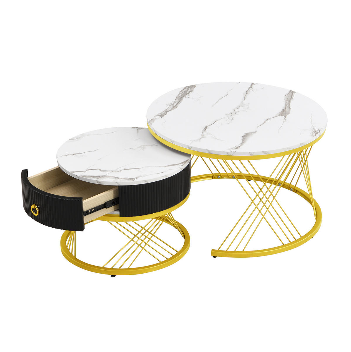 COUCHTISCH 2er-Set ineinander verschachtelbar Marmoroptik Weiß Gold - Weiß, Metall (70/70/45cm) - Meubliv