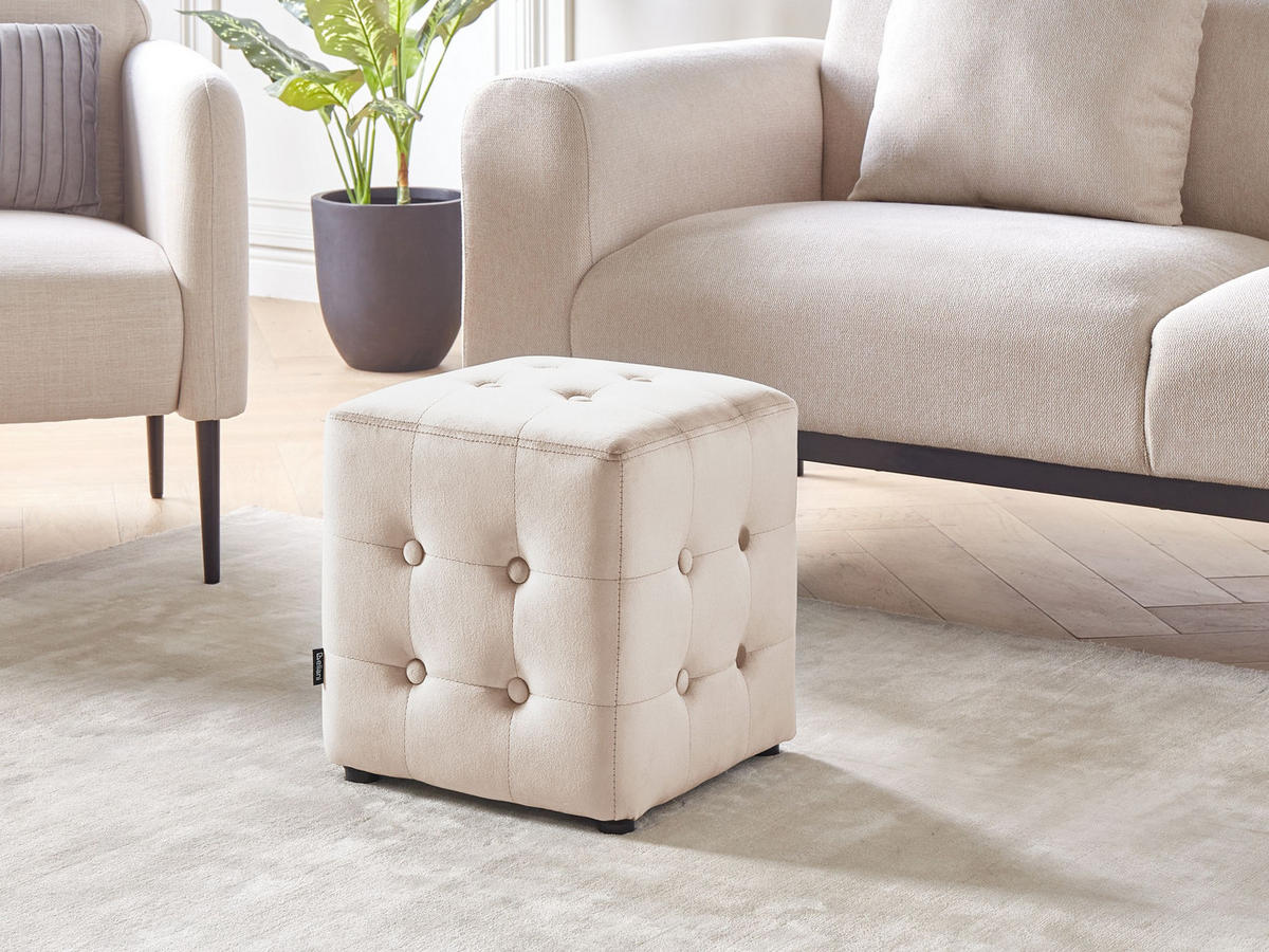 POUF WISCONSIN Samtstoff Hellbeige - Beige, Textil (36/39/36cm) - Beliani