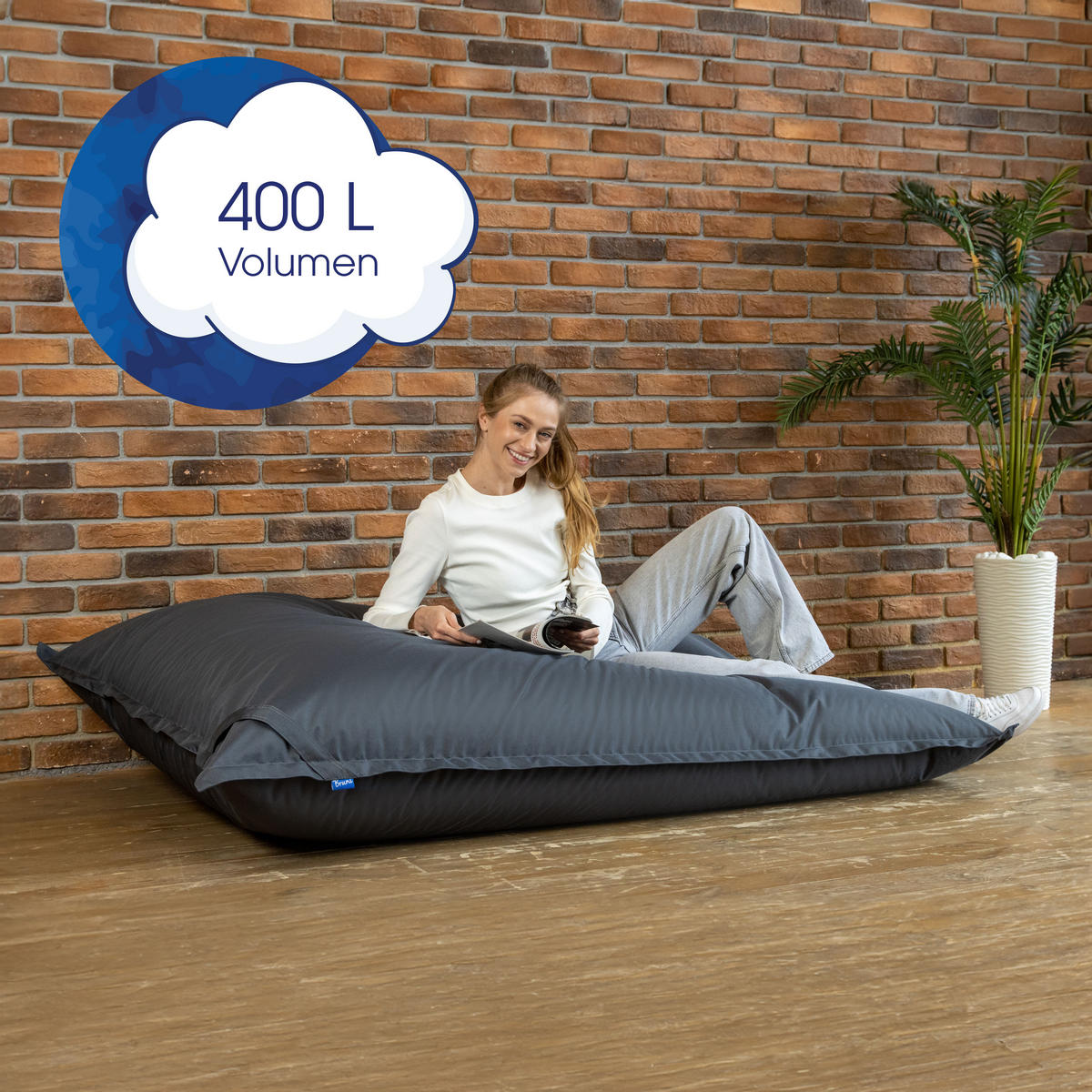 SITZSACK XXL Caree grau, 140x180cm groß für Indoor und Outdoor - Grau, Textil (180/140/30cm) - Bruni