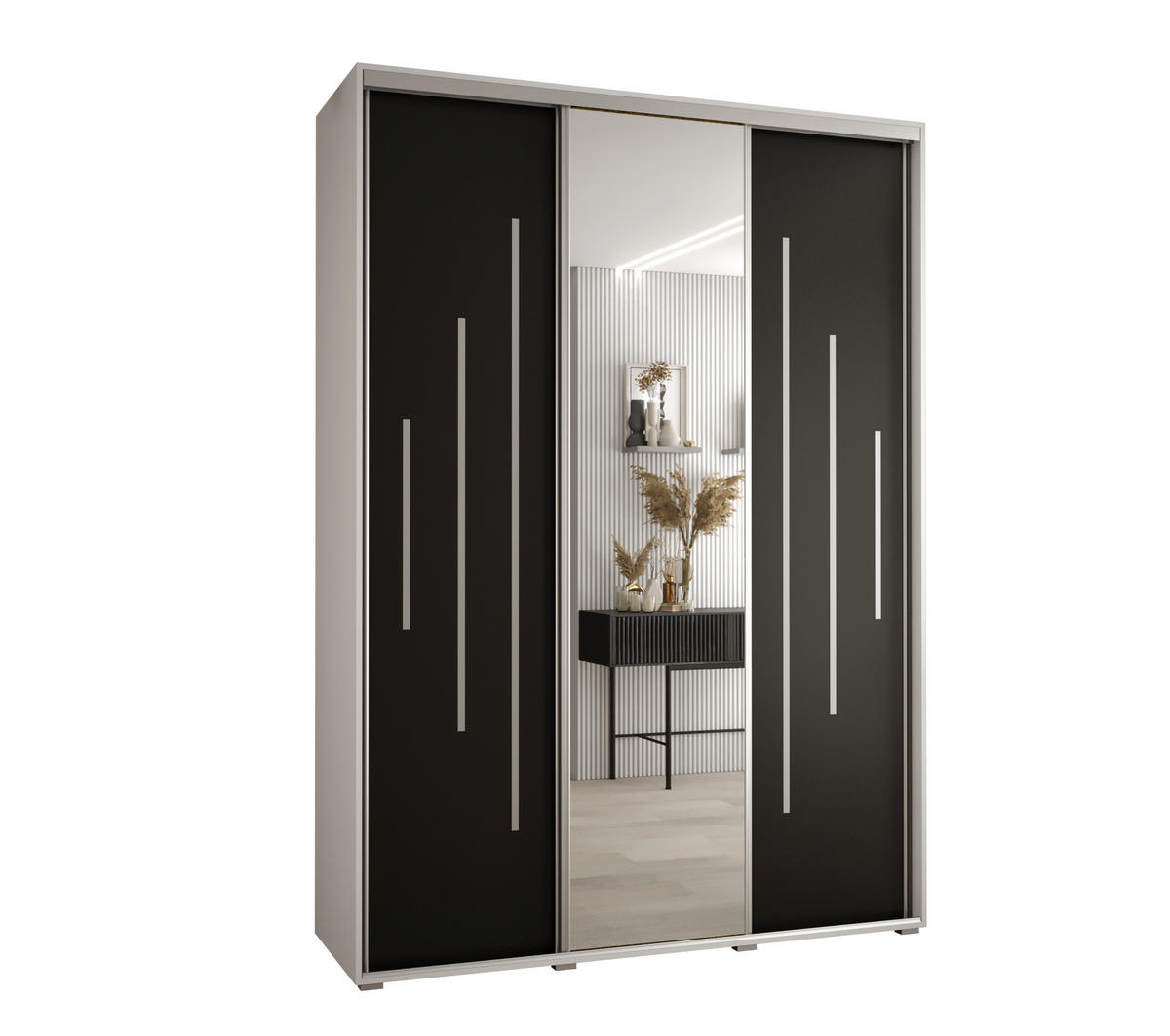 SCHWEBETÜRENSCHRANK 235,2/170/60 3-türig - Silberfarben/Schwarz, Holz/Metall (170/235/60cm) - Abiks Möbel