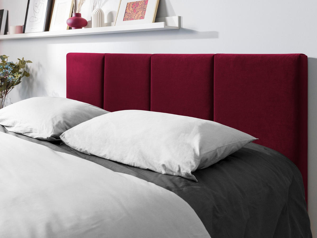 BETT mit Bettkasten und Kopfteil Pyla aus Samt dunkelrot 160x200cm - Dunkelrot, Textil (160/200cm) - Micadoni
