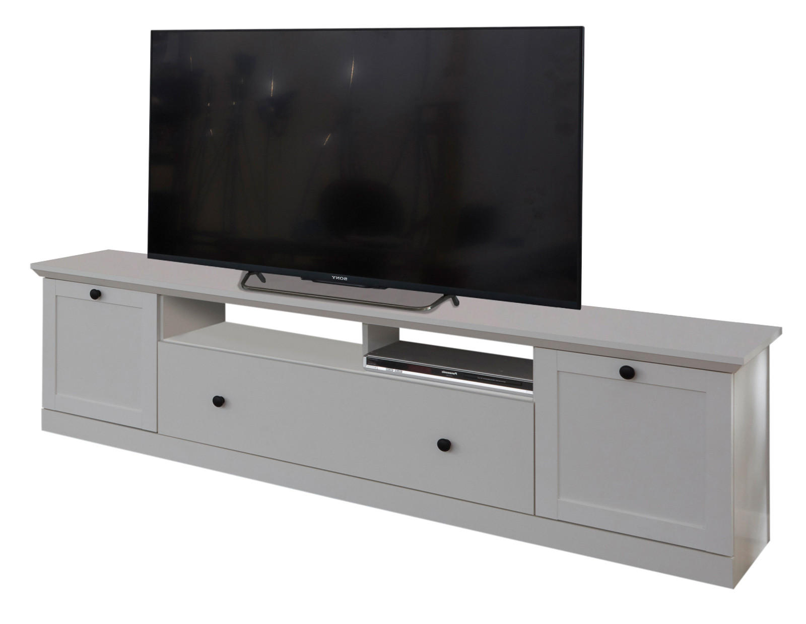 TV-LOWBOARD weiß matt 177 x 49 cm, Fernsehtisch im Landhaus-Stil - Silberfarben/Weiß, Holzwerkstoff/Metall (177/49/41cm) - Top.Furn