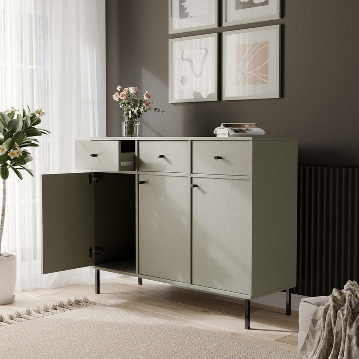 KOMMODE FLOW 124/41/95 cm, 3 Schublade(n), Eukalyptus - Eukalyptusholzfarben, Holzwerkstoff/Metall (124.5/95/40.8cm) - Idohome