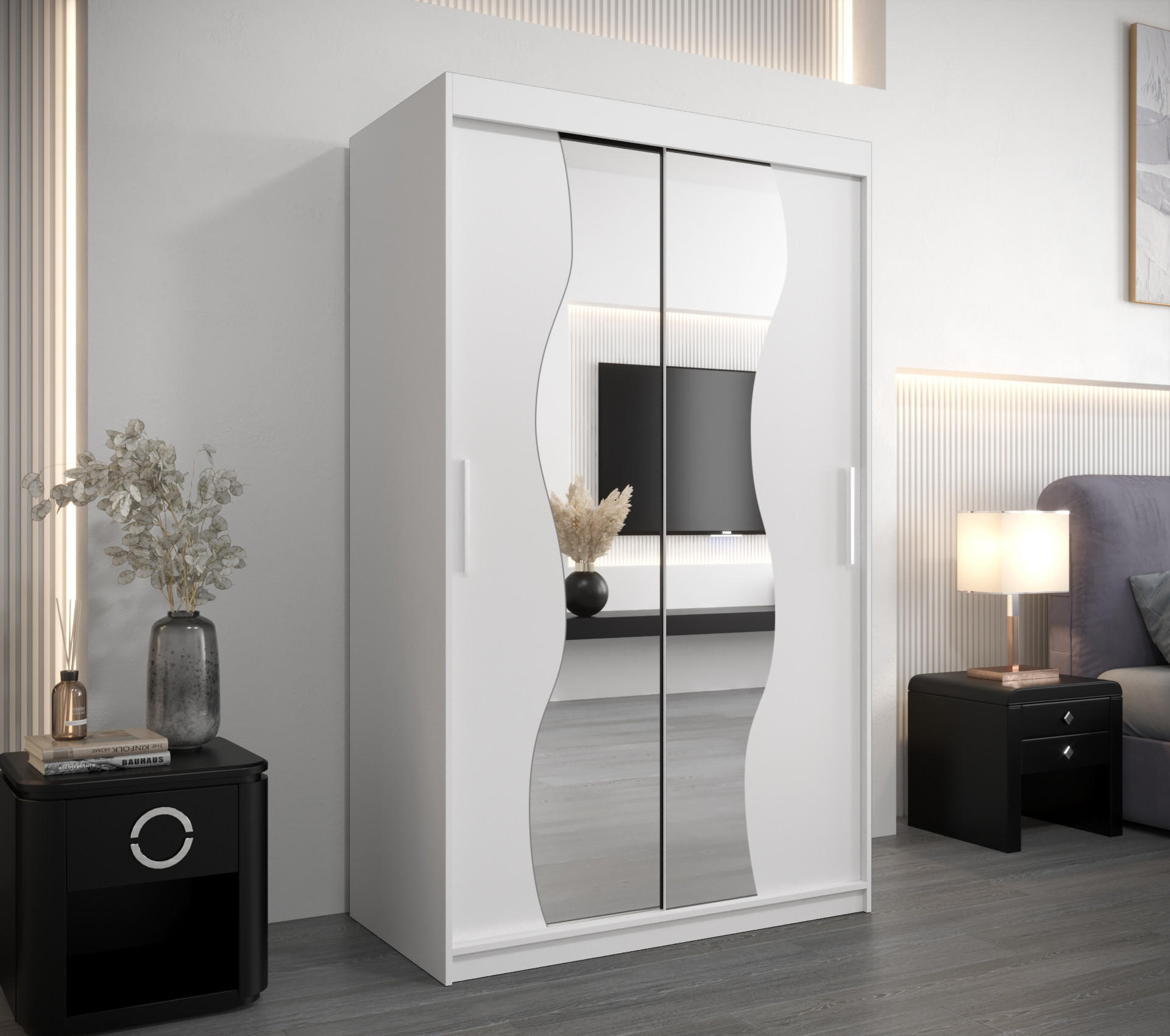 SCHWEBETÜRENSCHRANK 200/120/62 2-türig - Silberfarben/Weiß, Holz/Kunststoff (120/200/62cm) - Abiks Möbel