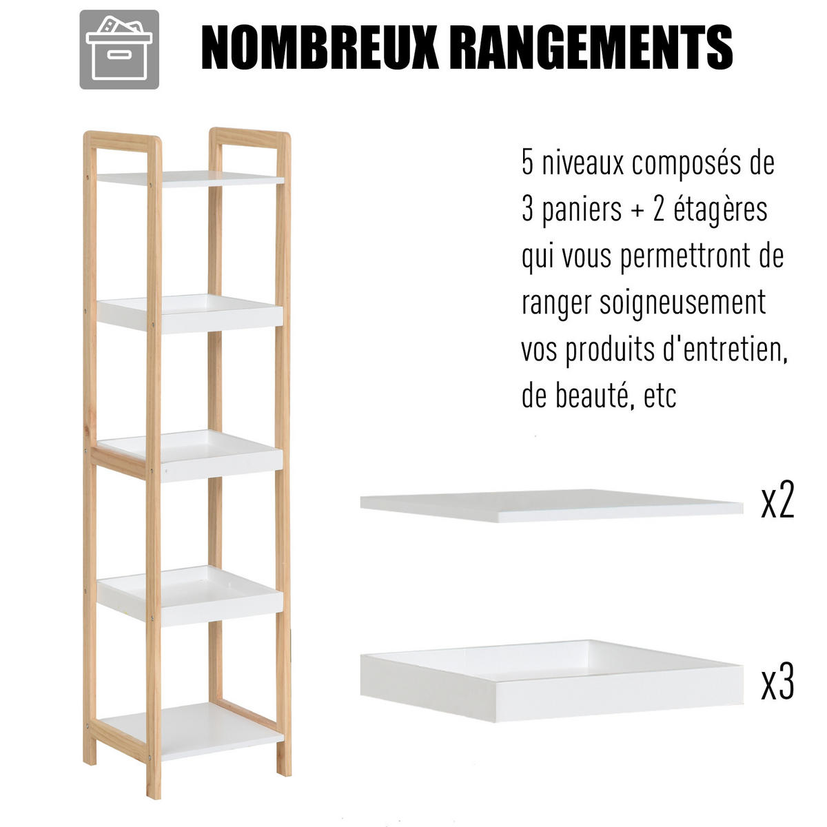 BÜCHERREGAL 32/30/130 cm Beige/Weiß - Weiß, Holz (32/130/30cm)