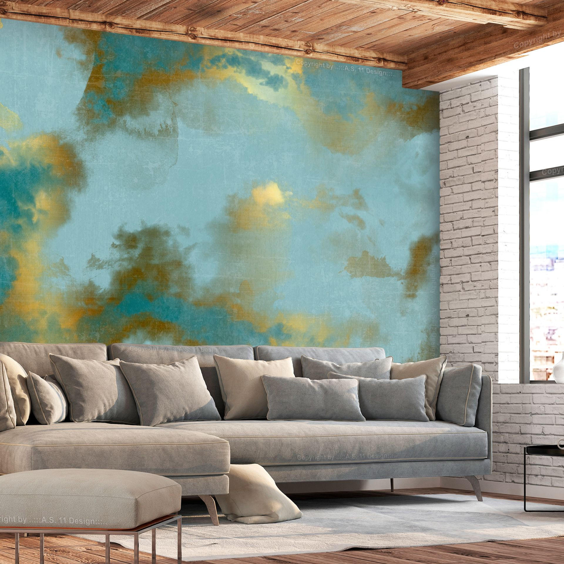 VLIESTAPETE Blau 450/315 cm - Blau/Goldfarben, Textil (450/1cm) - KUNSTLOFT