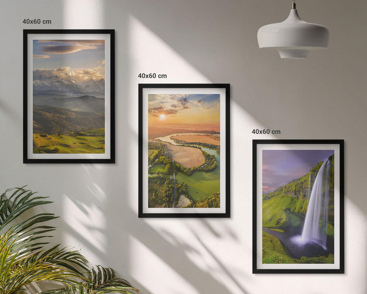 WANDBILDER 3er-Set - 40x60 cm Schwarzer Rahmen - Gebirgsflüsse, Wasserfälle, Natur - Schwarz, Kunststoff (40/60cm) - ArtPrintCave