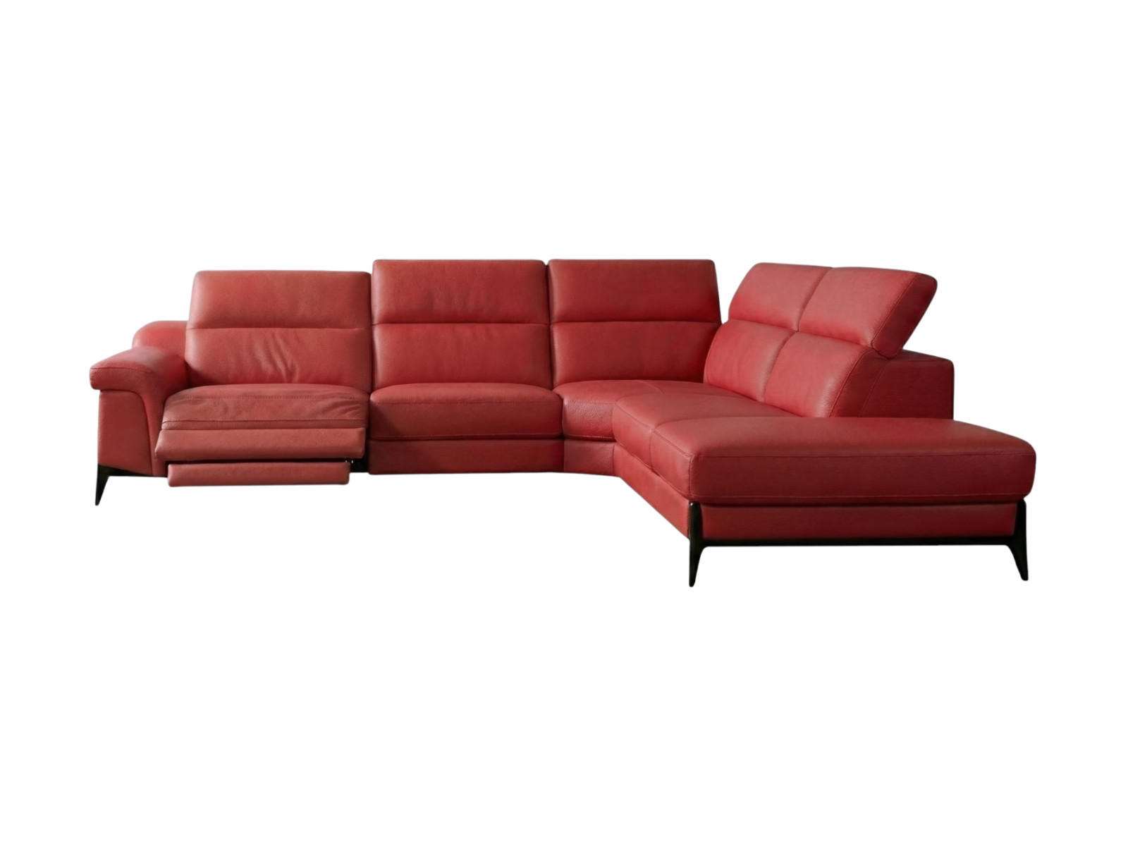 ECKSOFA Texas Echtleder mit 1 x Relaxfunktion Rot - Rot, Leder/Metall (238/274cm)