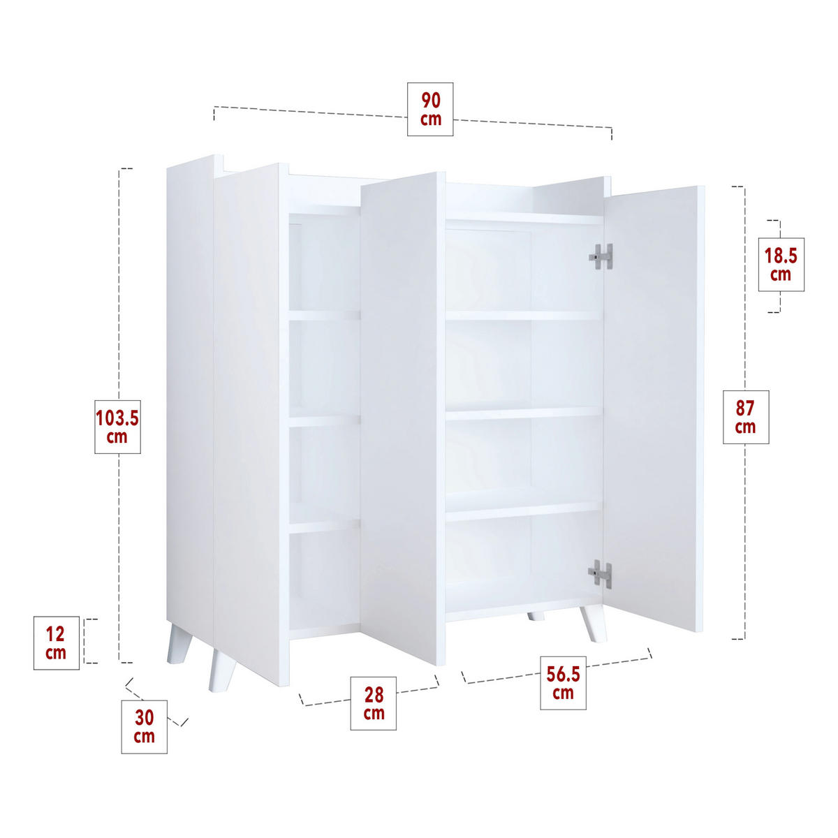 KOMMODE Sirdal - Weiß, Holzwerkstoff (90/103.5/30cm) - [en.casa]