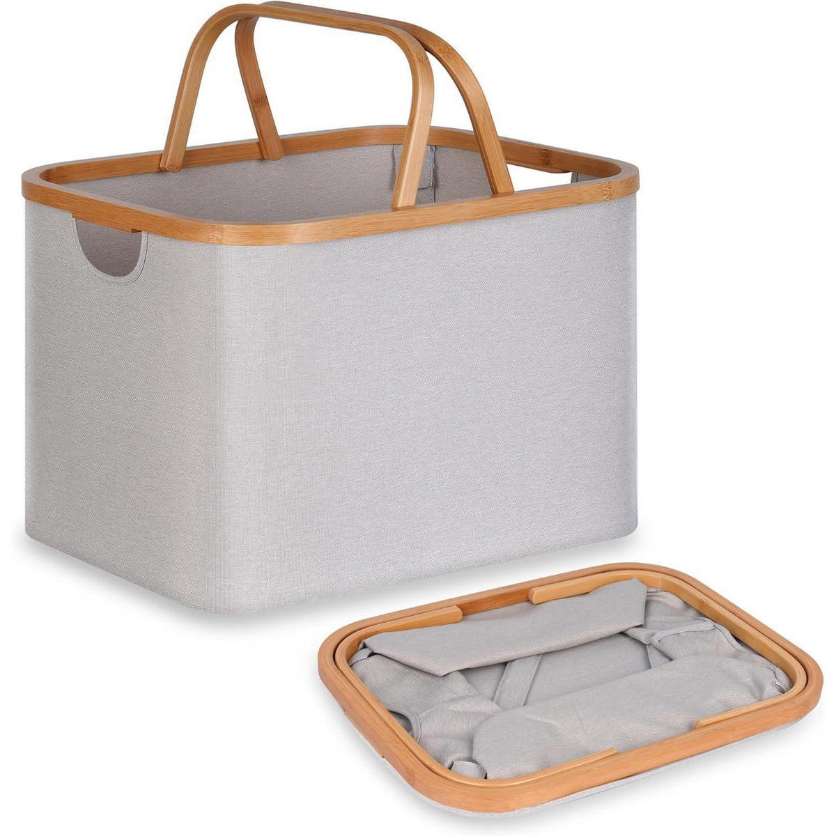 WÄSCHEKORB Bambus Stoff Hellgrau 43L - Grau, Naturmaterialien (33/30/44cm)
