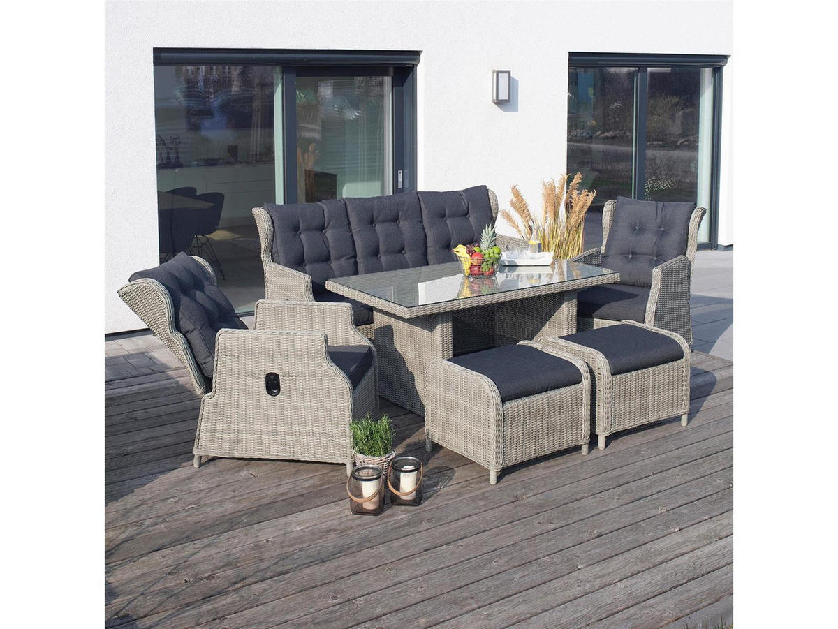 GARTEN-SITZGRUPPE Bilbao Grau Polyrattan für 7 Personen - Grau, Naturmaterialien - Green Spirit
