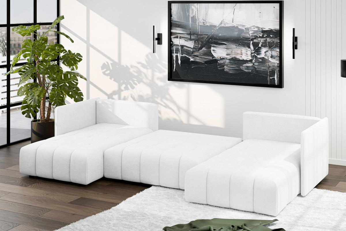 WOHNLANDSCHAFT Veliro U Weiß 353/180/83 cm mit Schlaffunktion und Bettkasten - Schwarz/Weiß, Kunststoff/Textil (353/83/180cm) - AX Living