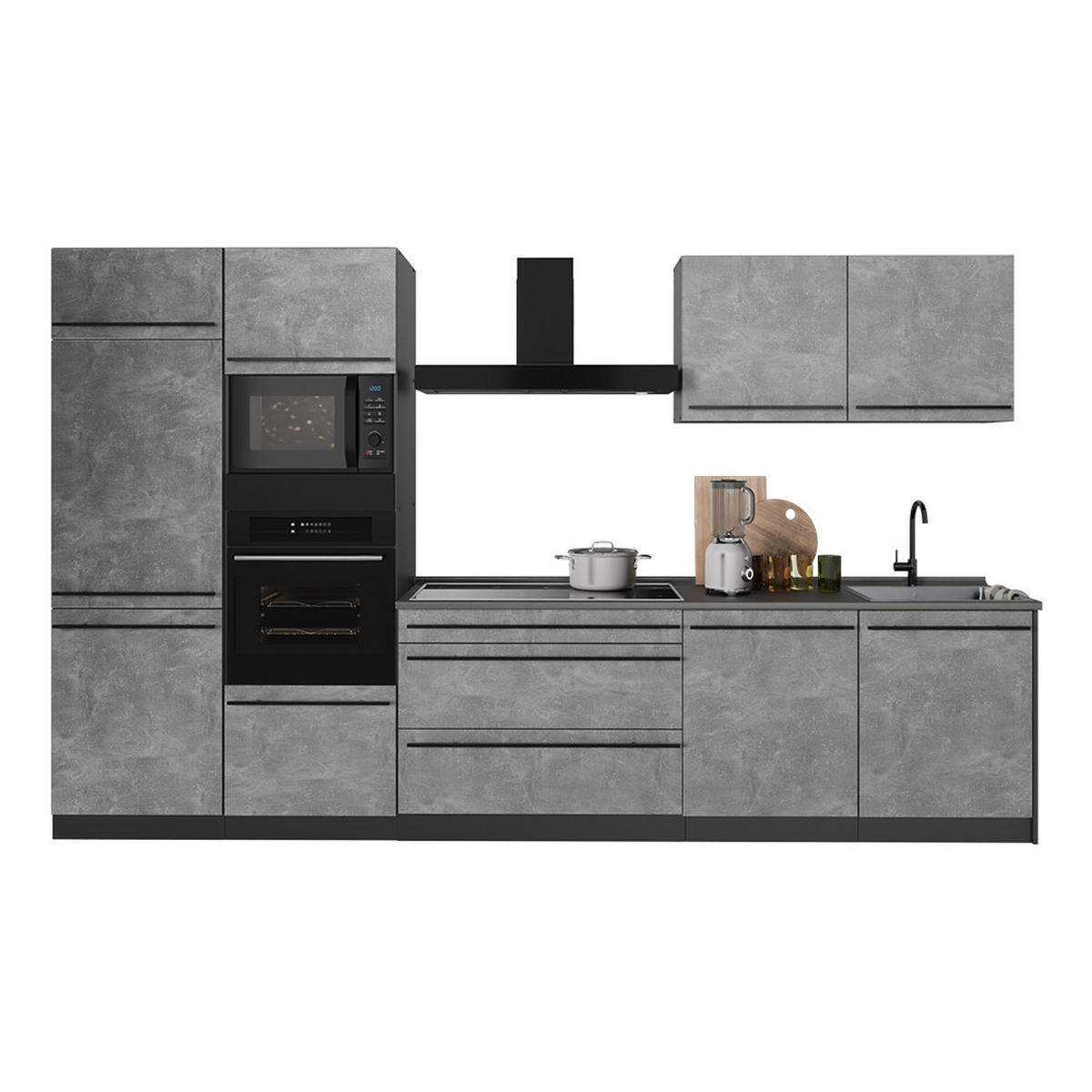 KUCHYŇSKÝ KOUT R-Line, Beton/Antracit, 340 cm pracovná doska antracitová - šedá/antracitová, kompozitní dřevo (340/206.8/60cm) - Vicco