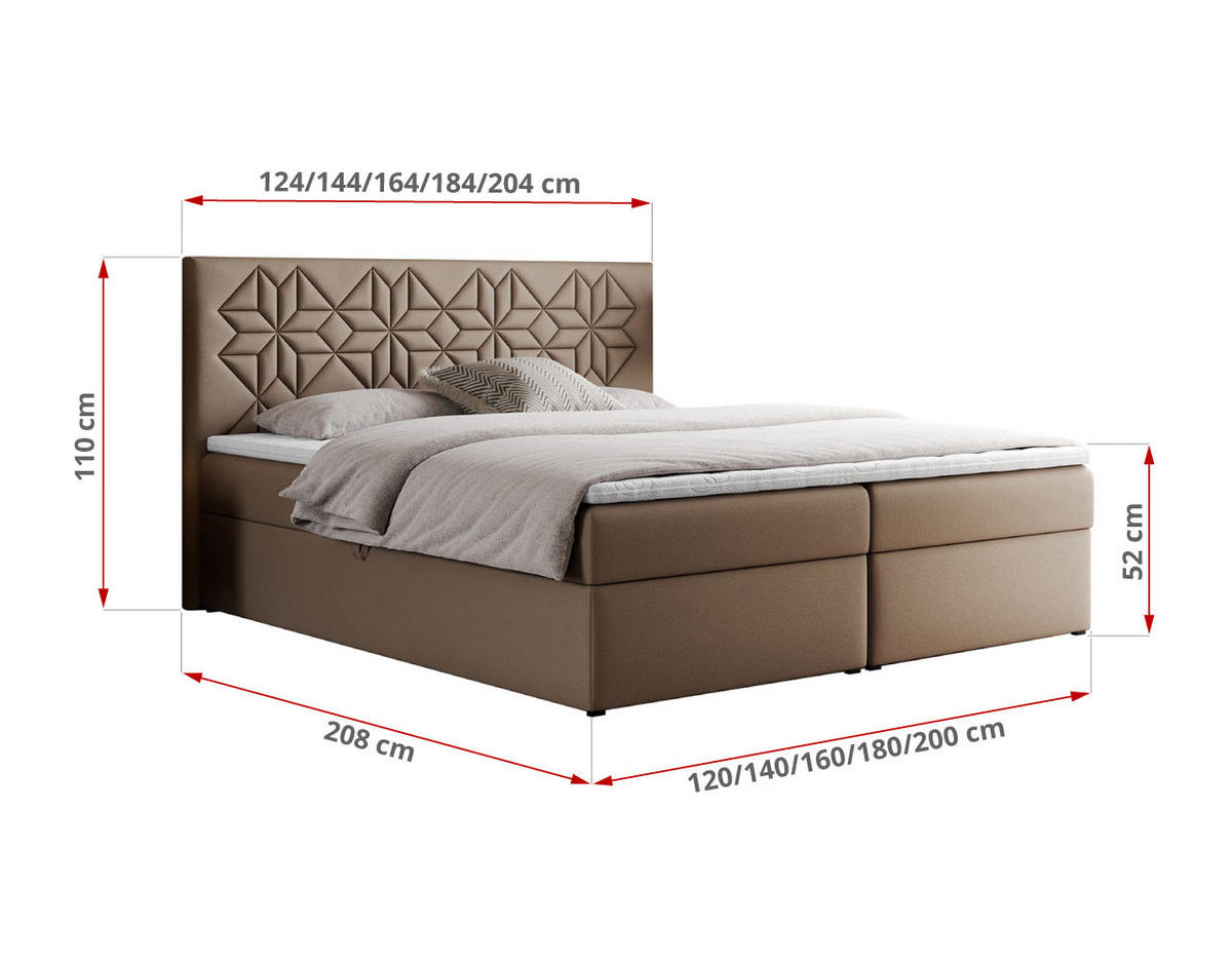 BOXBETT LEILA 120/200 Braun Kunstleder - H3 - Braun, Holz/Textil (120/200cm) - MKS