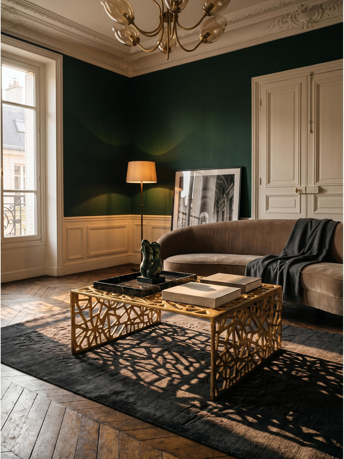 COUCHTISCH INDRE, Aluminium, handgefertigt, mit Astmuster, Gold, 60 x 60 x 31 cm - Goldfarben, Metall (60/60/31cm) - KADIMA DESIGN