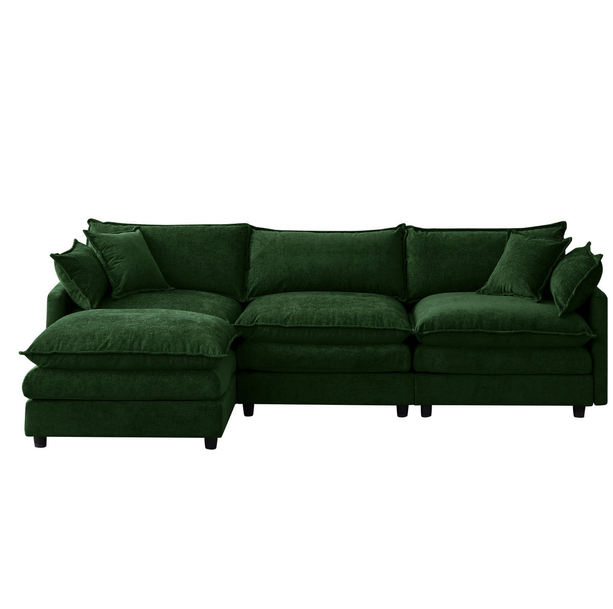 ECKSOFA 3-Sitzer mit Hocker, modulares Design und Chenille-Bezug, Grün - Grün, Textil (267/154cm) - Redom