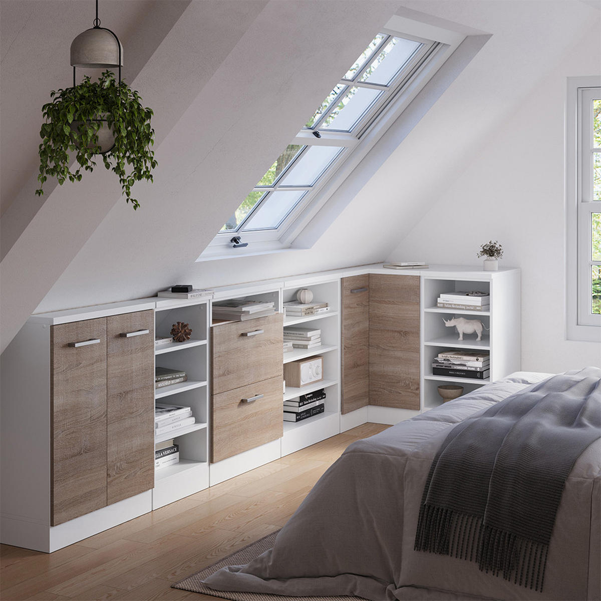 ECK-KÜCHENSCHRANK FÜR DACHSCHRÄGEN R-Line Sonoma 75.6 cm mit 1 Tür - Weiß/Sonoma Eiche, Holzwerkstoff (75.6/81.6/75.6cm) - Vicco