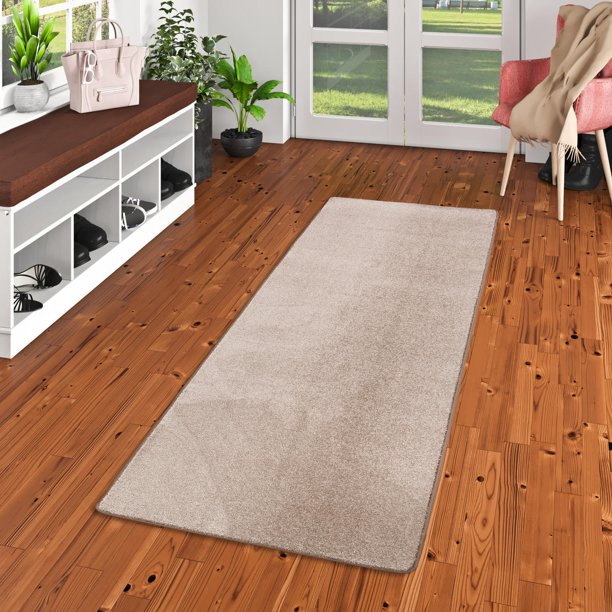 HOCHFLOR VELOURS LÄUFER TEPPICH LUNA - Taupe, Textil (100/200cm) - Snapstyle