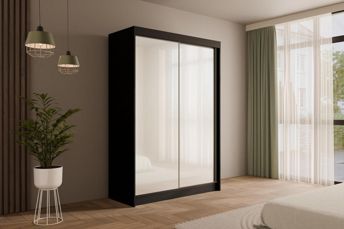 KLEIDERSCHRANK PEKA - 150 cm - Schwarz|Weiß - Schwarz/Weiß, Holzwerkstoff (150/215/61cm) - ALTDECOR