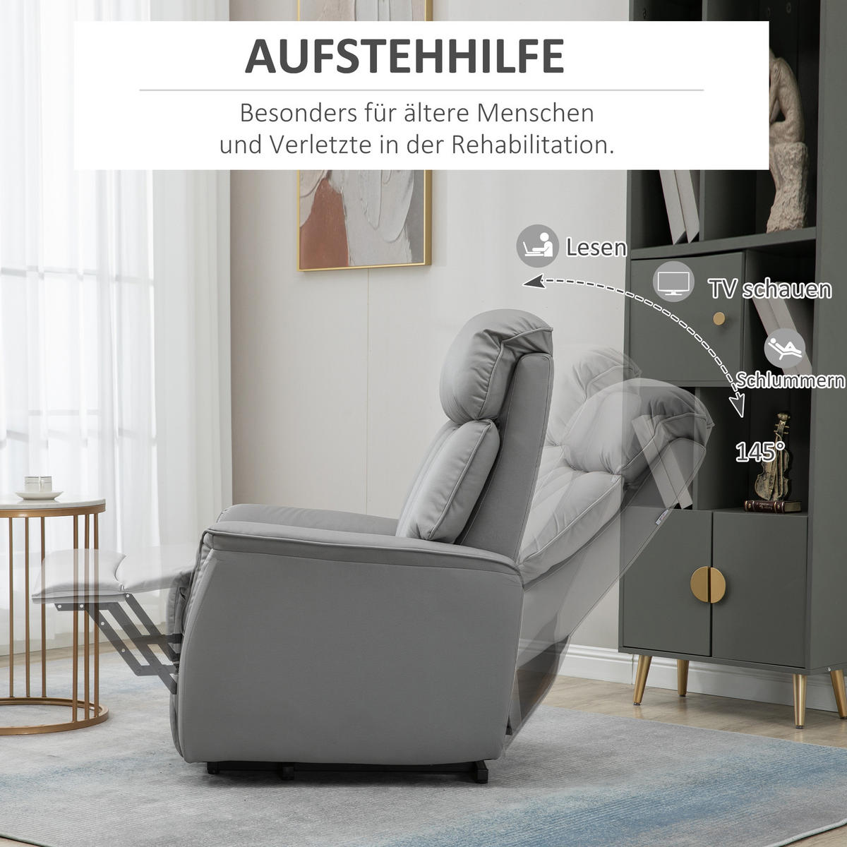 ELEKTRISCHER Aufstehsessel gepolstert Fernsehsessel Relaxsessel mit Aufstehhilfe - Schwarz/Grau, Leder/Kunststoff (80/104/94cm) - HOMCOM